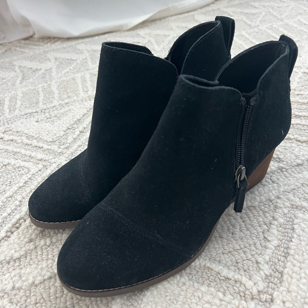 Toms Goldie Wedge Black Ankle Booties